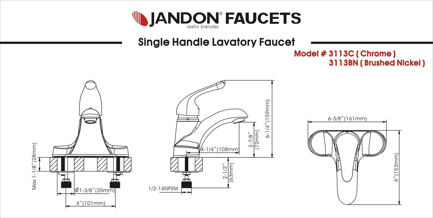 3113C • Single Handle Lavatory Faucet