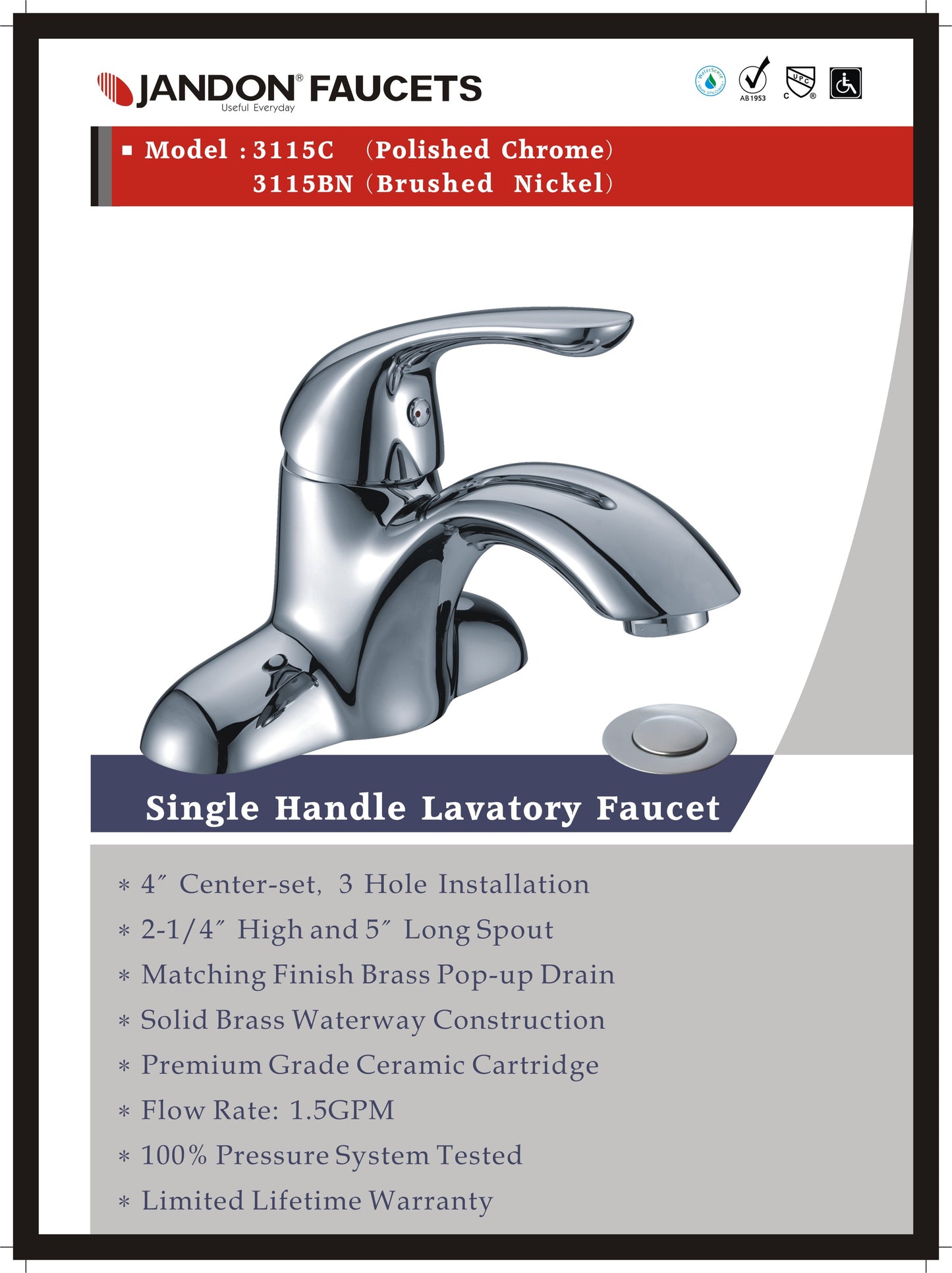 3115 • Single Handle Lavatory Faucet