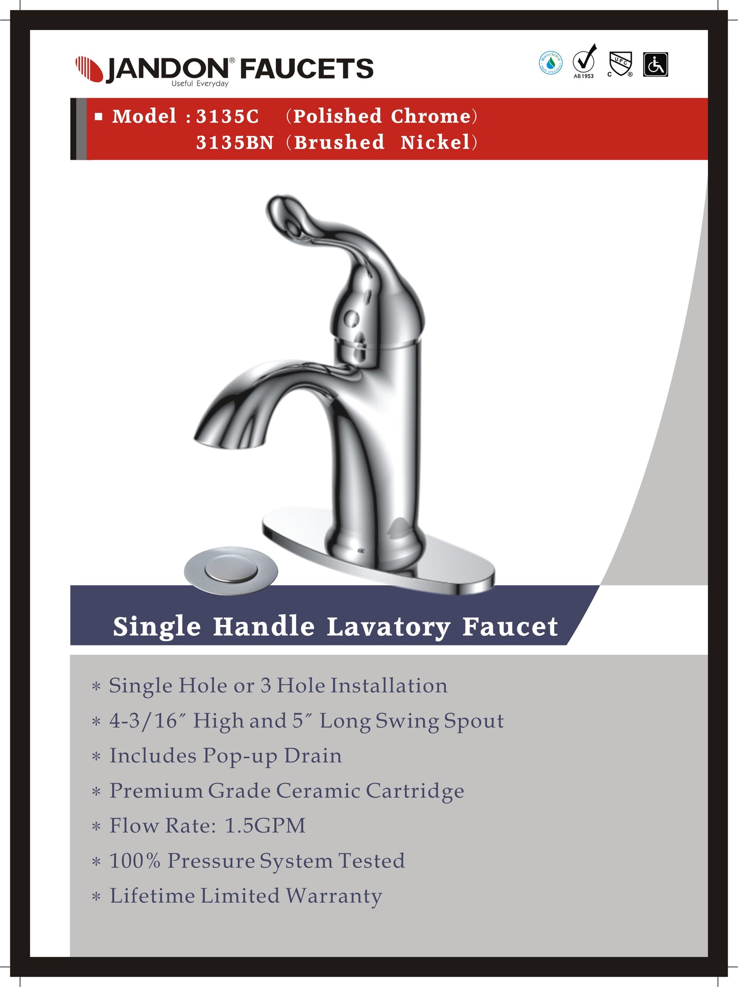3135 • Single Handle Lavatory Faucet