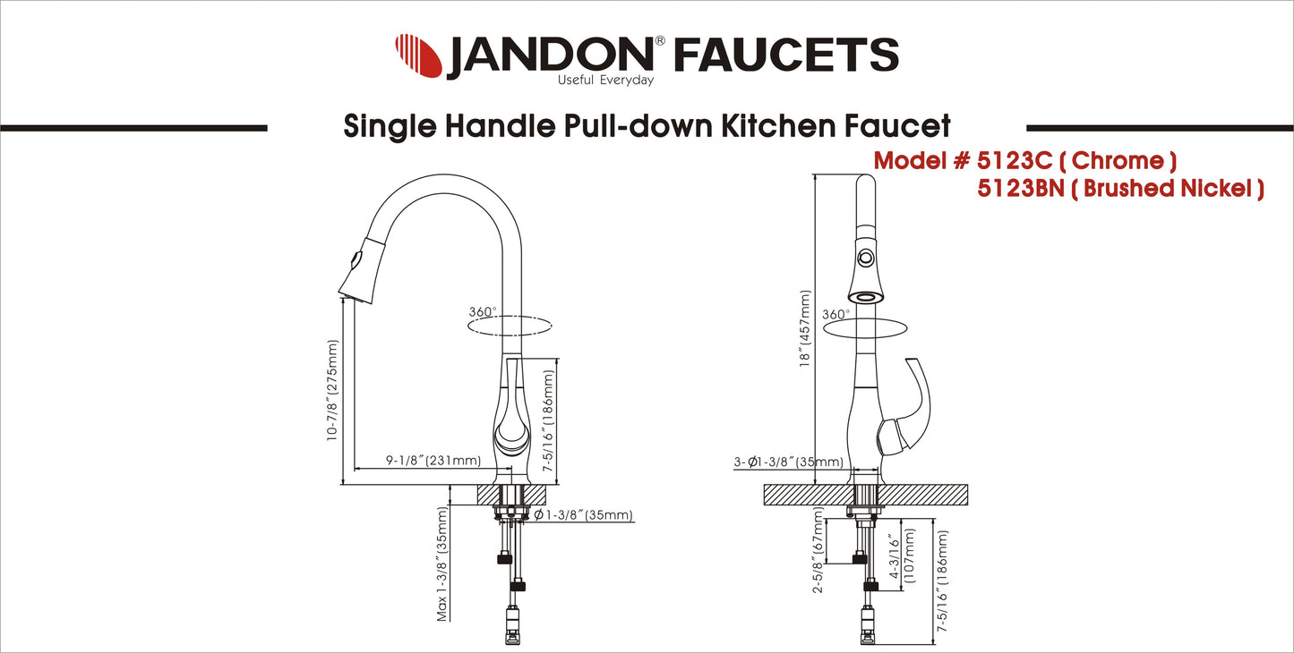 5123 • Single Handle HI ARC Pull-down Kitchen Faucet