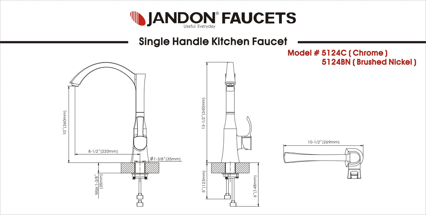 5124 • Single Handle HI ARC Kitchen Faucet