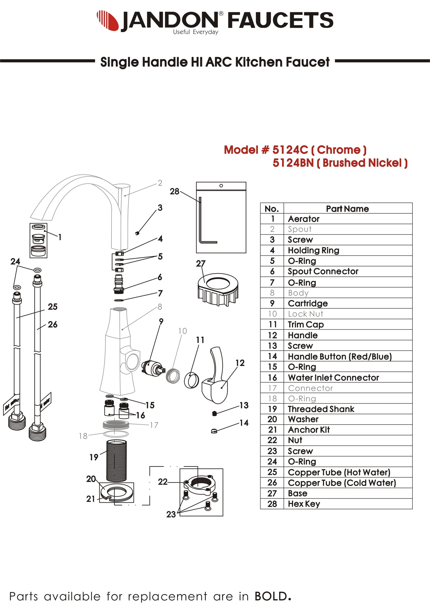5124 • Single Handle HI ARC Kitchen Faucet