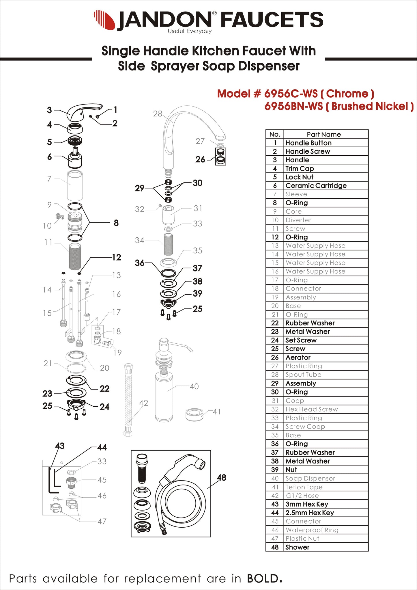 6956-WS • Single Handle Kitchen Faucet with Side Spray