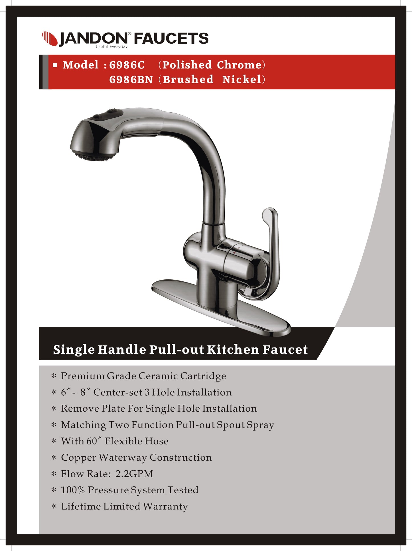 6986 • Single Handle Pull-out Kitchen Faucet