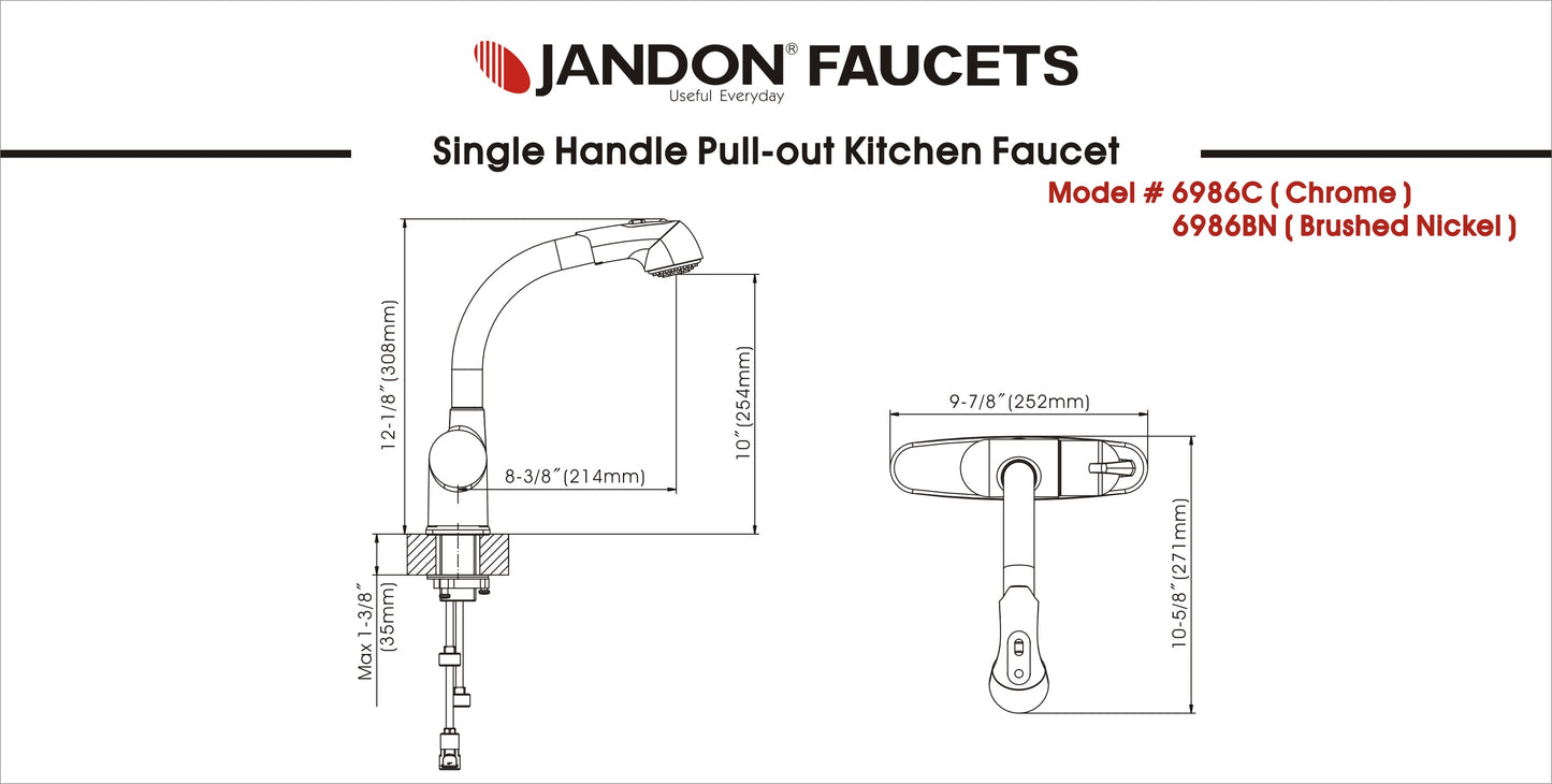 6986 • Single Handle Pull-out Kitchen Faucet