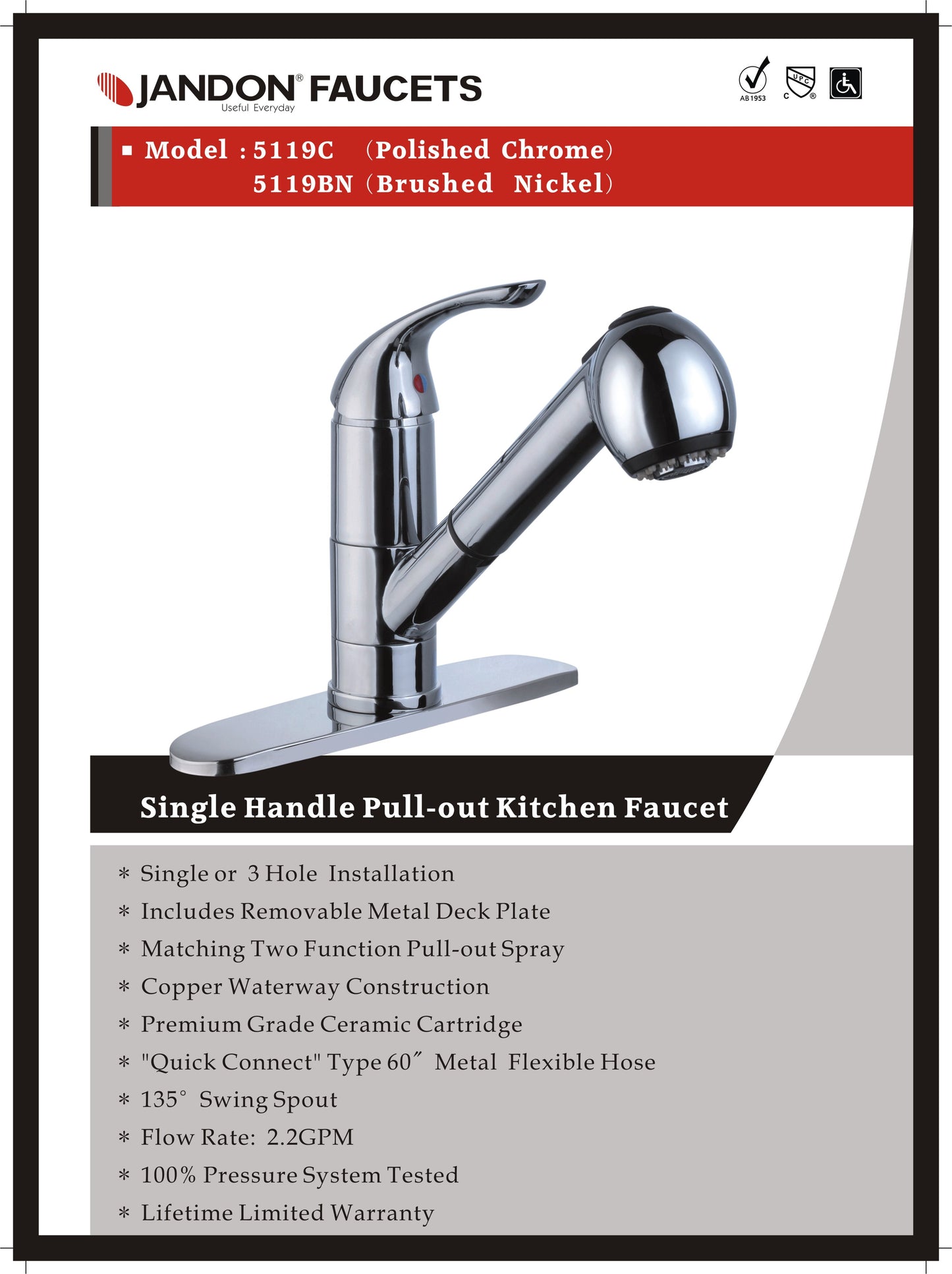 5119 • Single Handle Pull-out Kitchen Faucet