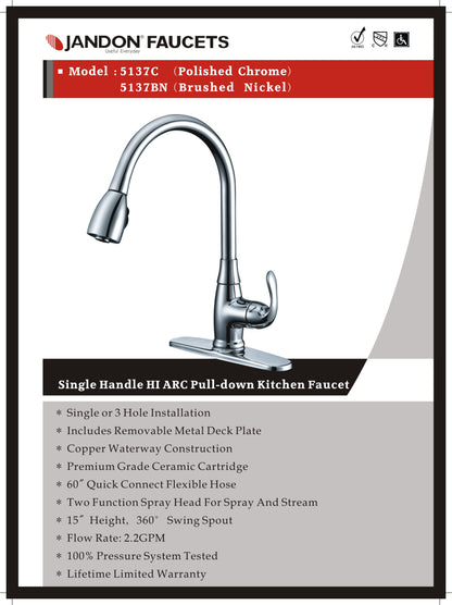 5137 • Single Handle HI ARC Pull-down Kitchen Faucet