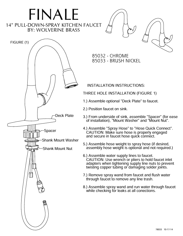 85033 14" Single Handle Kitchen Pull-Down Spray Faucet Brushed Nickel [OPEN BOX UNUSED]
